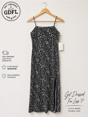 A New Day Leopard Print Midi Dress XS Side Slit Spaghetti Strap NWT